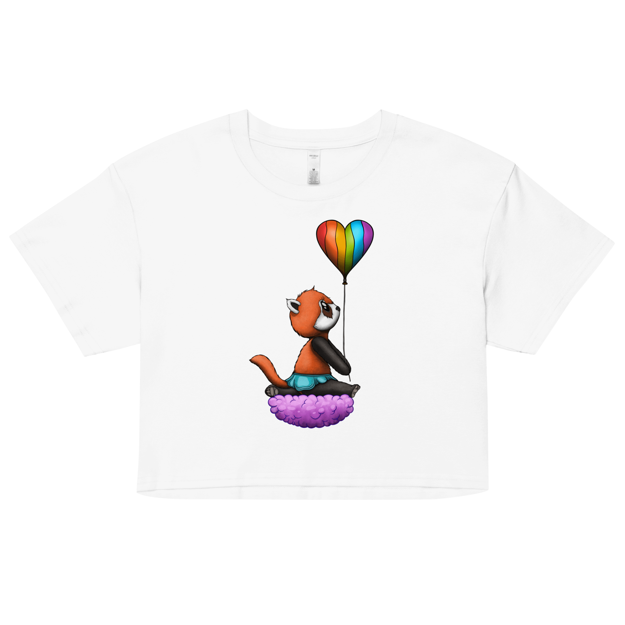 cartoon panda with pride flag on women’s crop top white