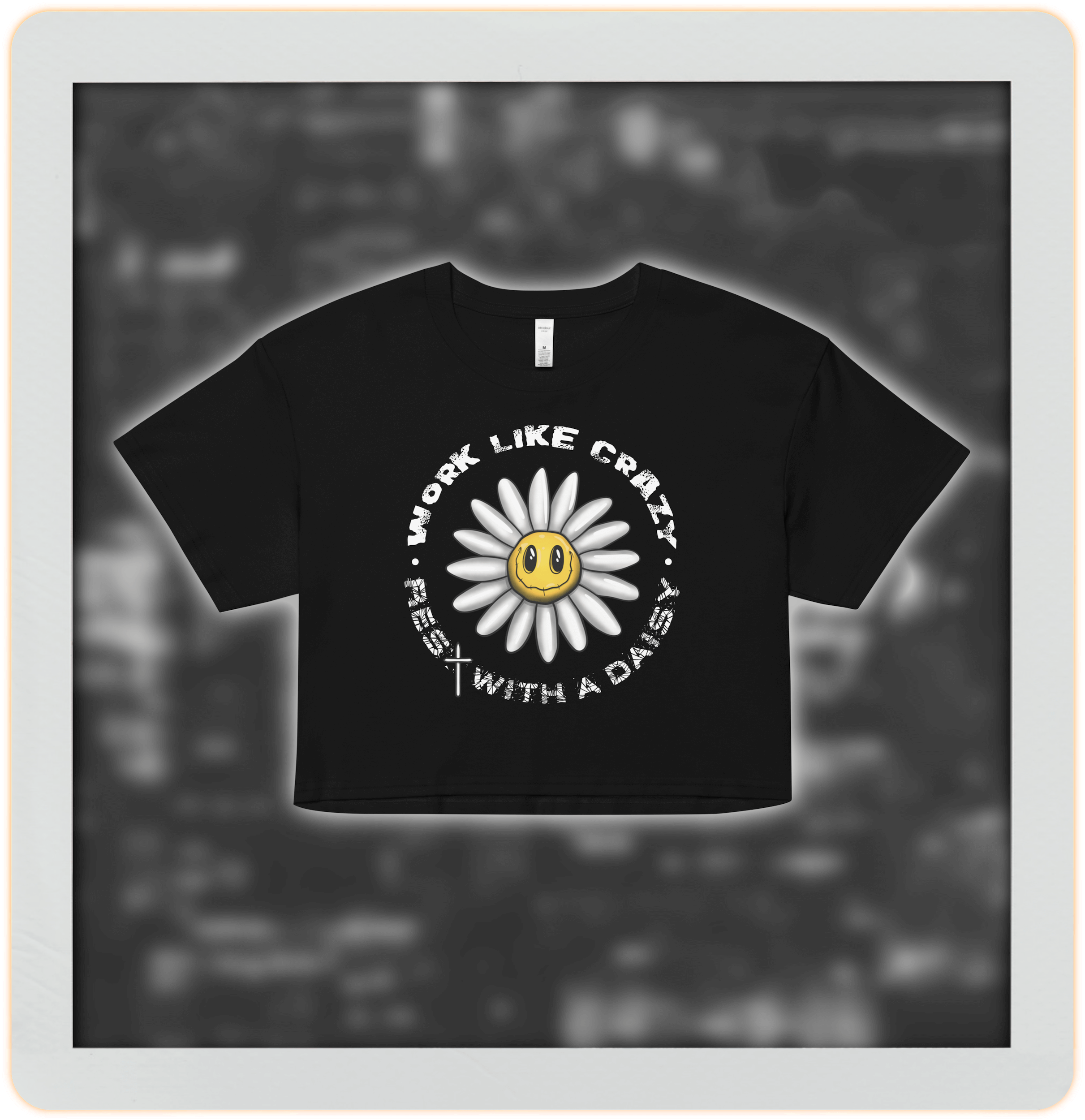 funny cartoon daisy drawing on black crop top